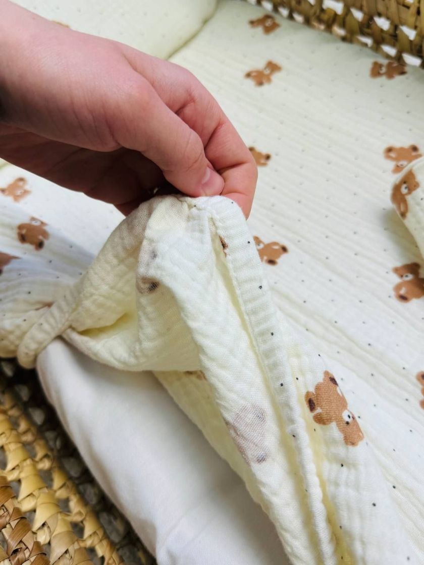 ❤ Набір у візочок мусліновий. Колір - Ведмедики дрібні з горошком на пісочному (#35697594) ✓ Anna Konvert