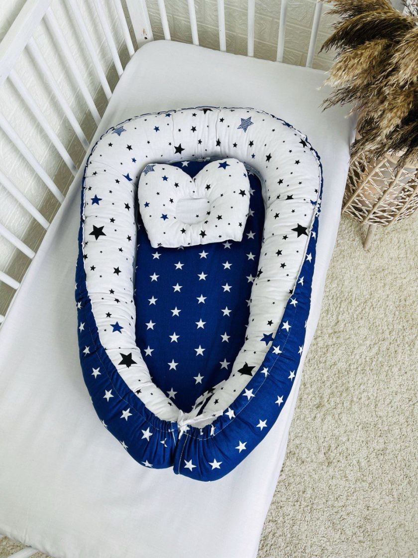 ❤ Кокон-гніздечко з ортопедичною подушкою. Принт - Зірки на синьому (#96391666) ✓ Anna Konvert