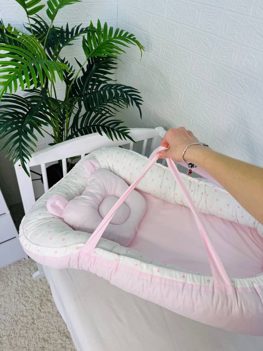 ❤ Кокон-гніздечко з ручками. Принт - Сердечка дрібні, рожевий однотон (#59343495) ✓ Anna Konvert