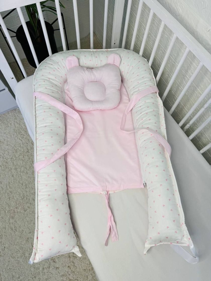 ❤ Кокон-гніздечко з ручками. Принт - Сердечка дрібні, рожевий однотон (#59343495) ✓ Anna Konvert