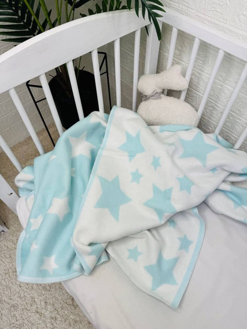 ❤ Плед байковий у пологовий, бавовна 100%, 100*140см. Колір - Зірочки на м'ятному (#96971712) ✓ Anna Konvert