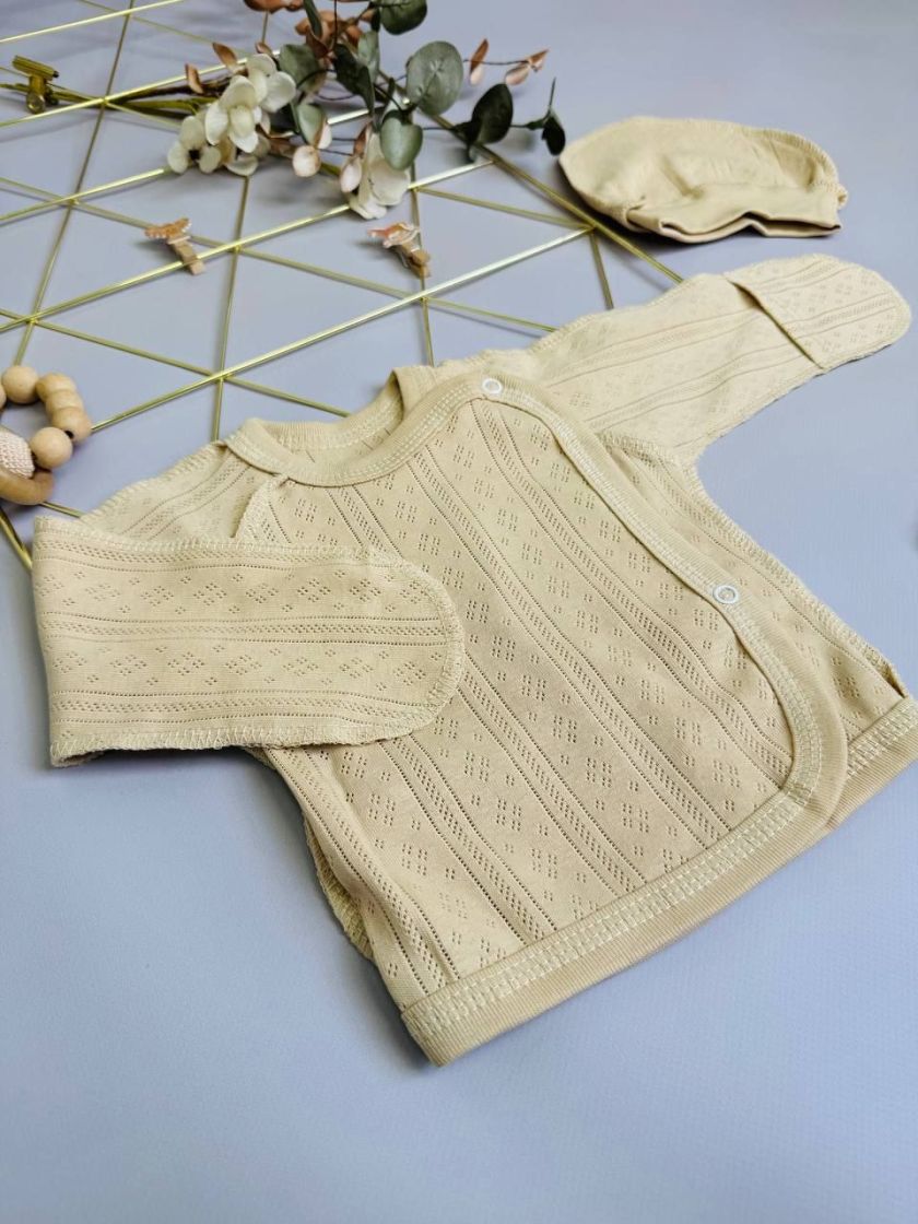 ❤ Комплект 3ка з сорочкою з перфорацією, 56-62р. Колір - Бежевий (#83897582) ✓ Anna Konvert