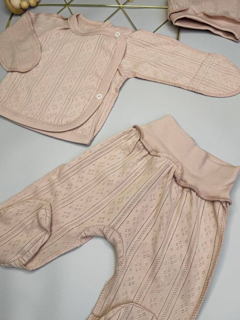 ❤ Комплект 3ка з сорочкою з перфорацією, 56-62р. Колір - Пудровий (#88876094) ✓ Anna Konvert