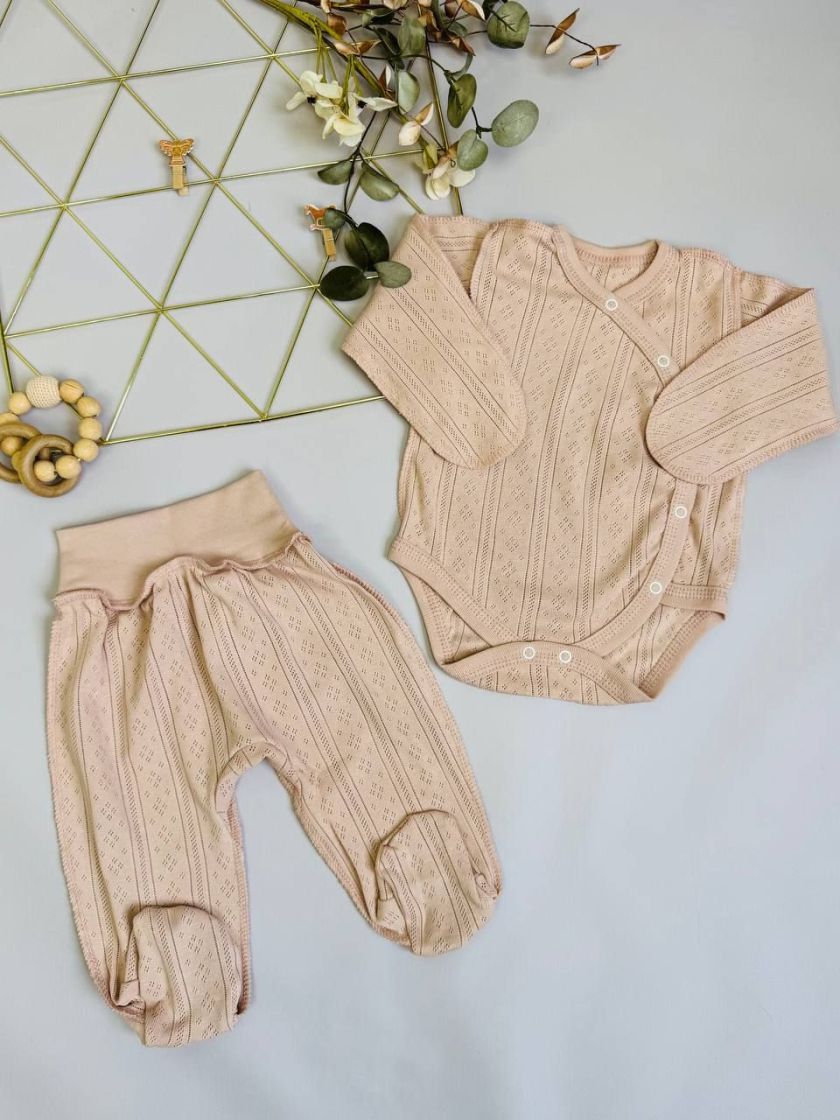 ❤ Комплект 2ка з боді, з перфорацією. Колір - Пудровий. Розмір - 56-62р (#63776825) ✓ Anna Konvert