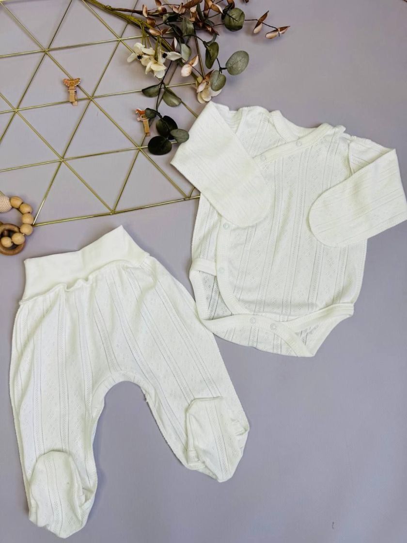 ❤ Комплект 2ка з боді, з перфорацією. Колір - Молочний. Розмір - 56-62р (#31547067) ✓ Anna Konvert