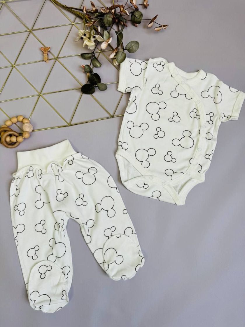 ❤ Комплект 2ка з боді з коротким рукавом інтерлок. Принт - Міккі контур беж. Розмір - 62-68р (#51567167) ✓ Anna Konvert