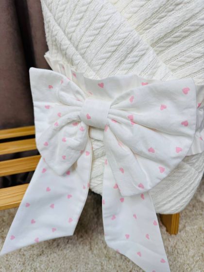 ❤ Демісезонний конверт плед на виписку, Плетіння, 80*80см. Колір - Білий, рожеві сердечка (#83884323) ✓ Anna Konvert 2