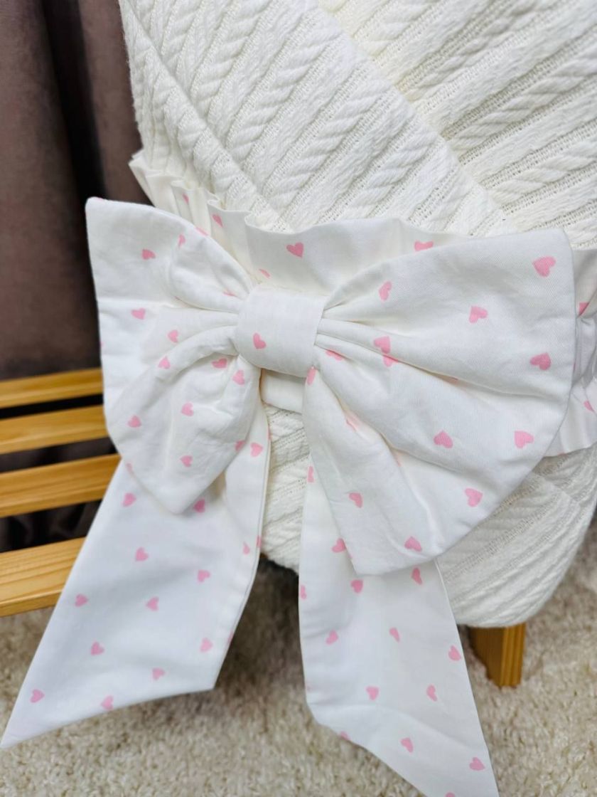 ❤ Демісезонний конверт плед на виписку, Плетіння, 80*80см. Колір - Білий, рожеві сердечка (#83884323) ✓ Anna Konvert