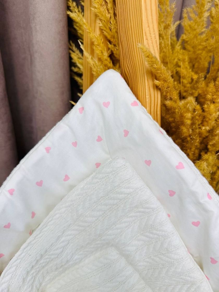 ❤ Демісезонний конверт плед на виписку, Плетіння, 80*80см. Колір - Білий, рожеві сердечка (#83884323) ✓ Anna Konvert