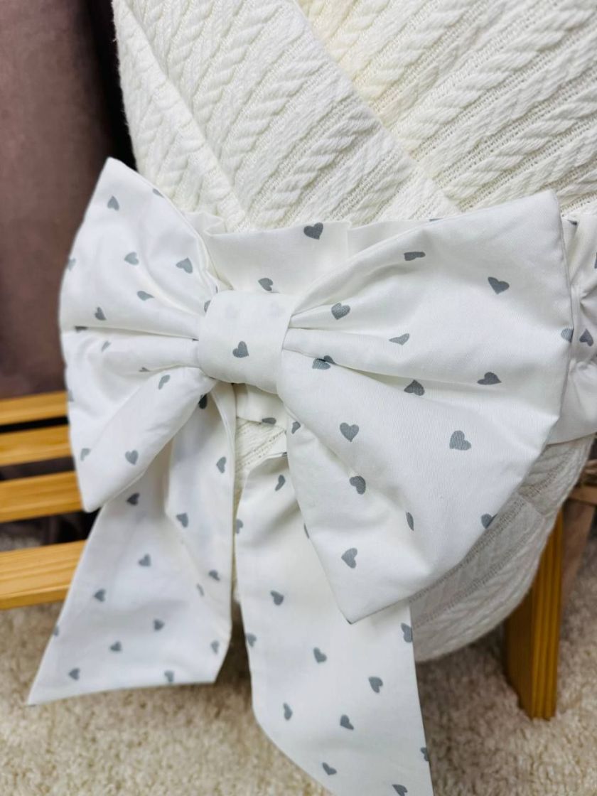 ❤ Демісезонний конверт плед на виписку, Плетіння, 80*80см. Колір - Білий, сірі сердечка (#52351008) ✓ Anna Konvert