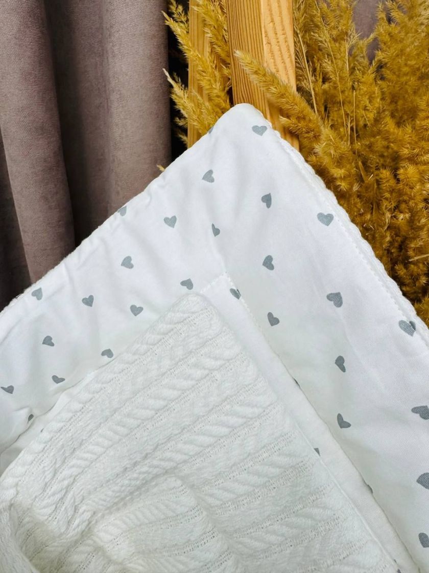 ❤ Демісезонний конверт плед на виписку, Плетіння, 80*80см. Колір - Білий, сірі сердечка (#52351008) ✓ Anna Konvert