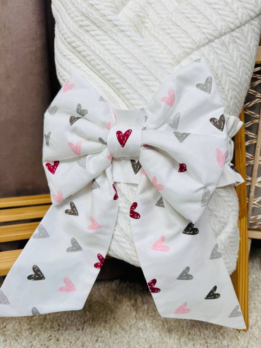 ❤ Демісезонний конверт плед на виписку, Плетіння, 80*80см. Колір - Білий, різні рожеві сердечка (#53733668) ✓ Anna Konvert