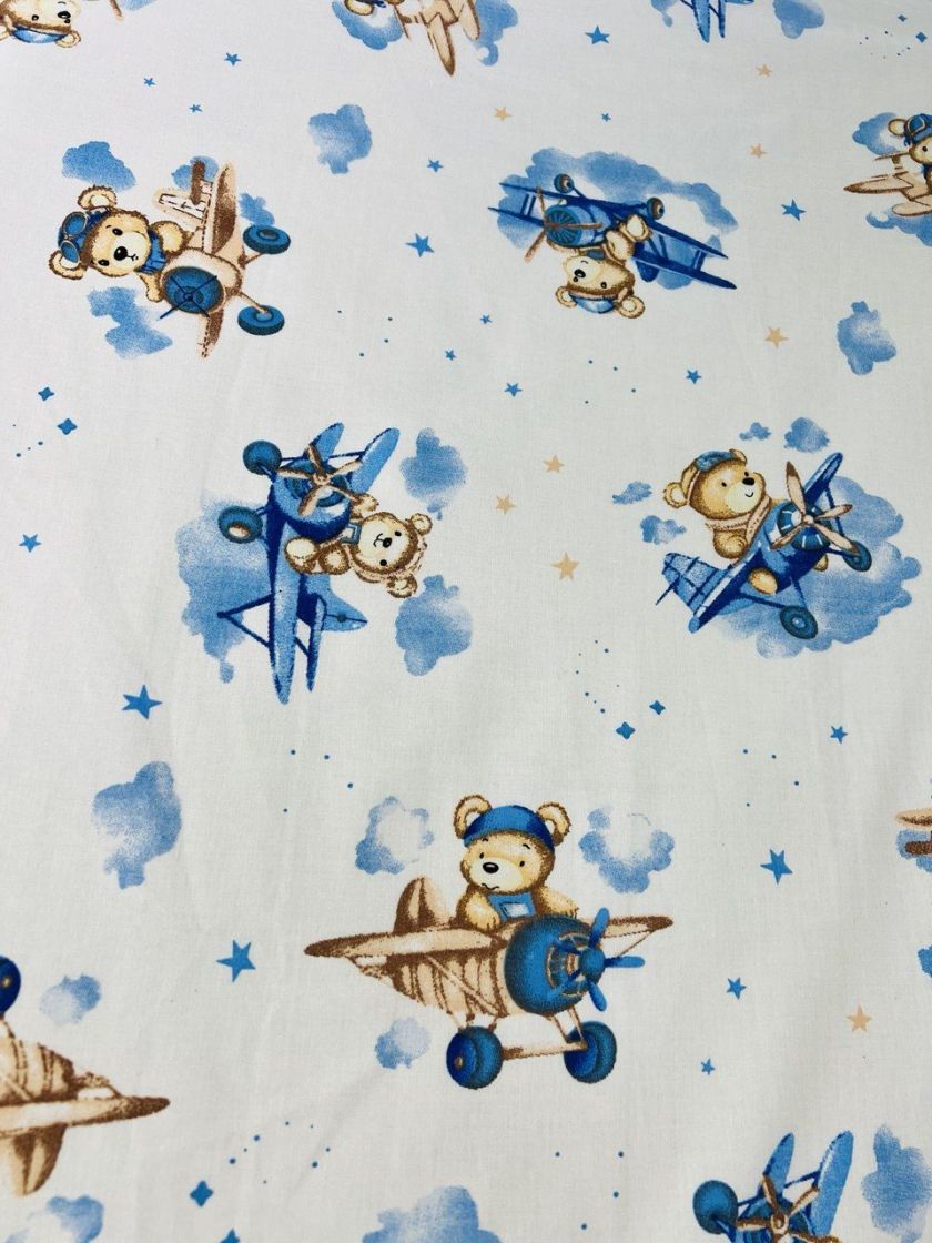 ❤ Простирадло у ліжко бавовняне, на матрац 120 на 60см. Принт - Ведмедик в блакитному літачку (#3007304) ✓ Anna Konvert