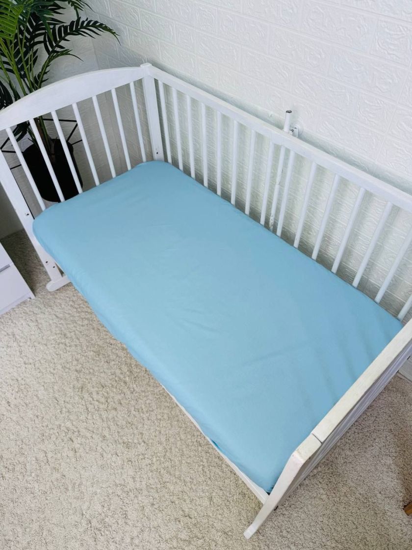 ❤ Простирадло у ліжко бавовняне, на матрац 120 на 60см. Принт - Блакитний однотон (#5641456) ✓ Anna Konvert