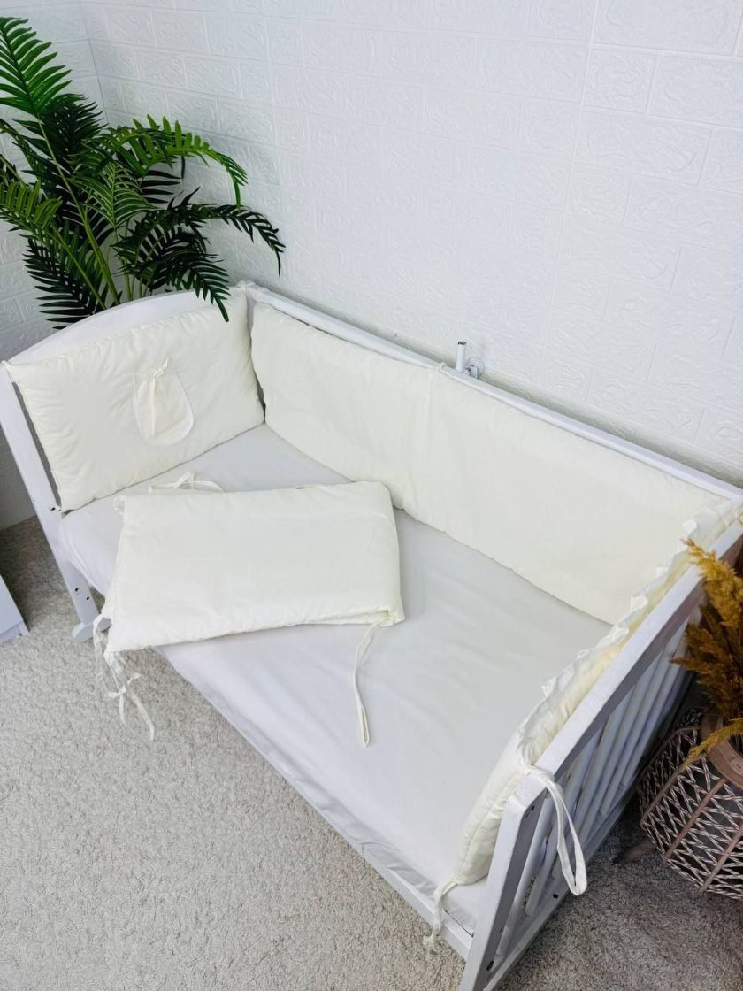 ❤ Бортики-суцільні на 4 боки ліжка, на завʼязках. Принт - Айворі однотон (#88659379) ✓ Anna Konvert