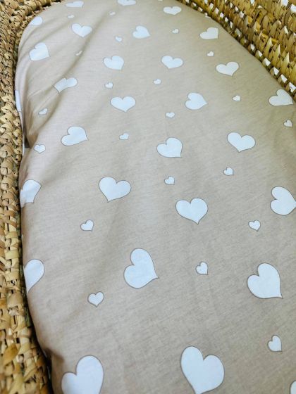 ❤ Простирадло непромакаюче у візочок на гумці. Принт - Сердечки білі великі на бежевому (#36508247) ✓ Anna Konvert 2