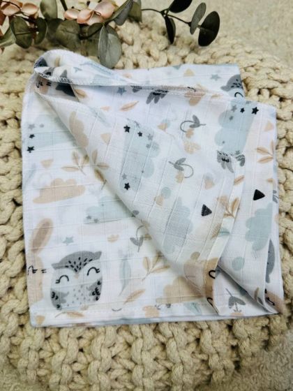 ❤ Пелюшки муслінові двохшарові, 100*80см. Принт - Сова з зайчиком (#95184) ✓ Anna Konvert 2