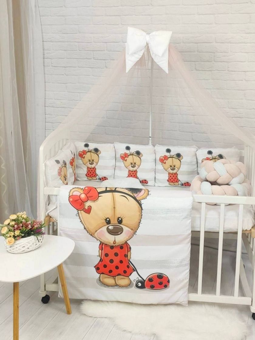 ❤ Набір у ліжко з косою "Принт" Elliz. Колір - Ведмедик Тедді дівчинка (#0231) ✓ Anna Konvert