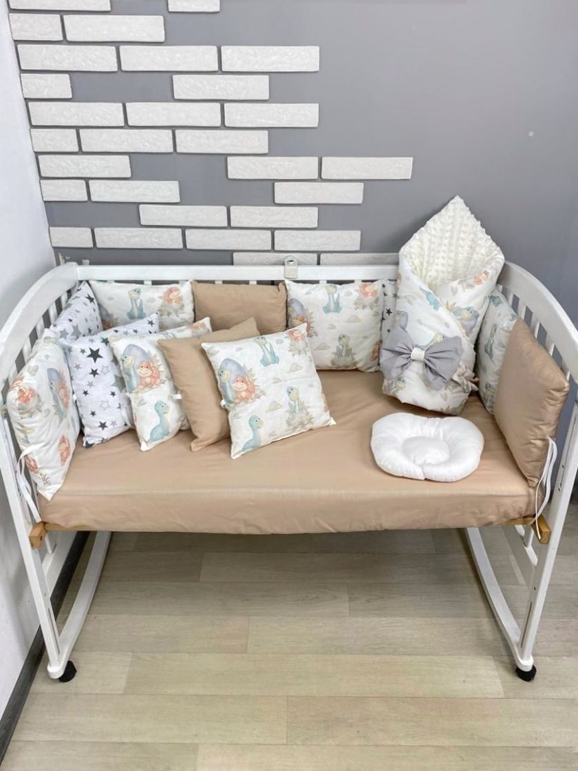 ❤ Набір з подушками на 4 боки Стандартний. Колір - Бежевий з дінозавриками (#90021760) ✓ Anna Konvert