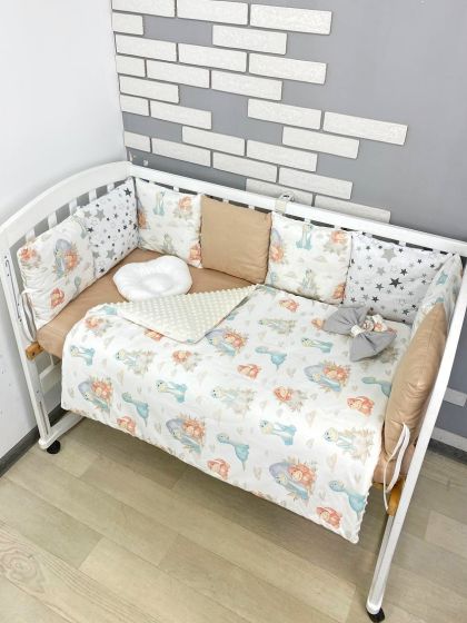 ❤ Набір з подушками на 4 боки Стандартний. Колір - Бежевий з дінозавриками (#90021760) ✓ Anna Konvert 2