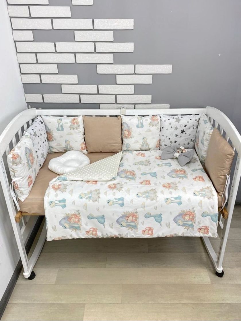 ❤ Набір з подушками на 4 боки Стандартний. Колір - Бежевий з дінозавриками (#90021760) ✓ Anna Konvert