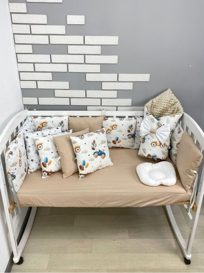 ❤ Набір з подушками на 4 боки Стандартний. Колір - Бежевий з ретро машинками (#45106205) ✓ Anna Konvert