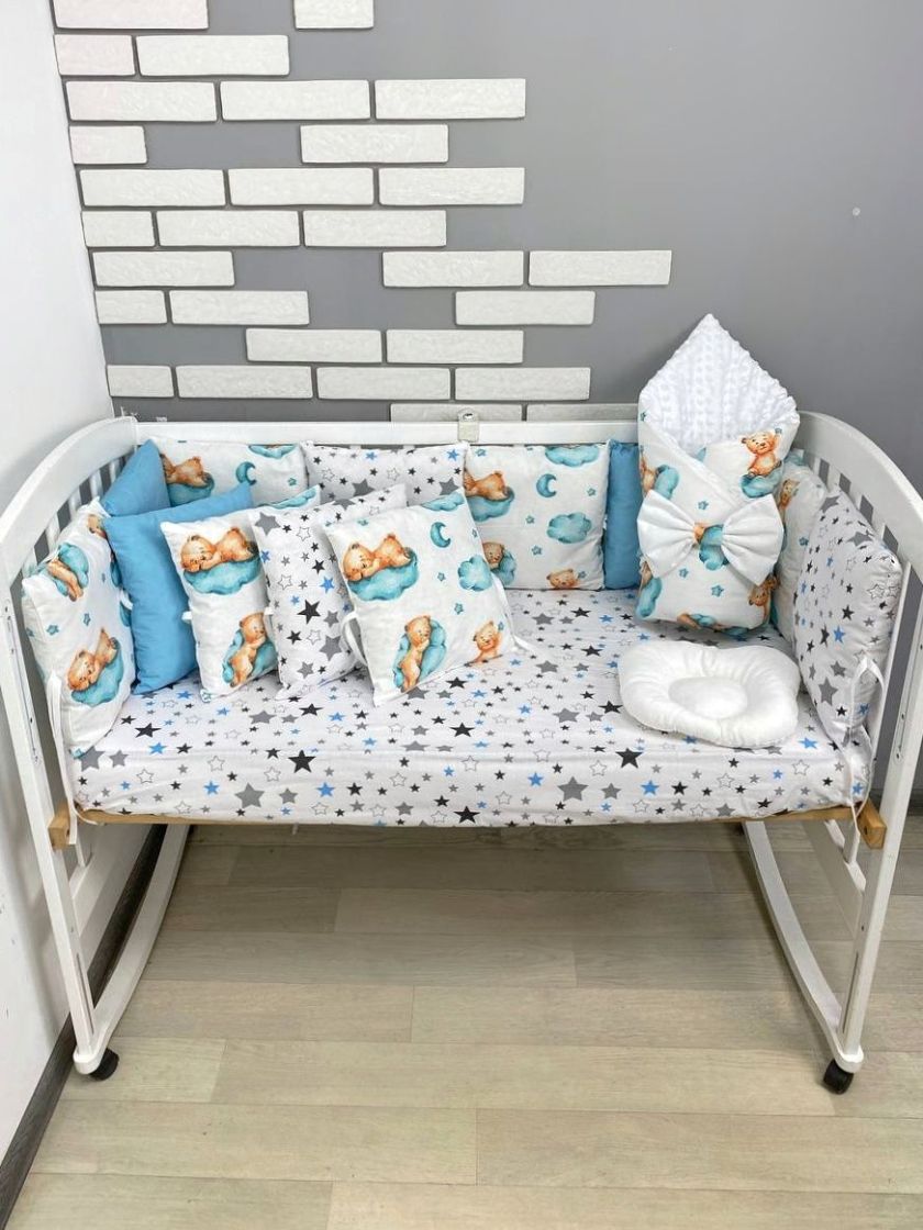 ❤ Набір з подушками на 4 боки Стандартний. Колір - Блакитно-білий з ведмедиками на хмаринці (#19677432) ✓ Anna Konvert