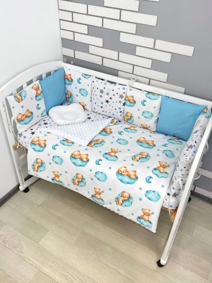 ❤ Набір з подушками на 4 боки Стандартний. Колір - Блакитно-білий з ведмедиками на хмаринці (#19677432) ✓ Anna Konvert 2