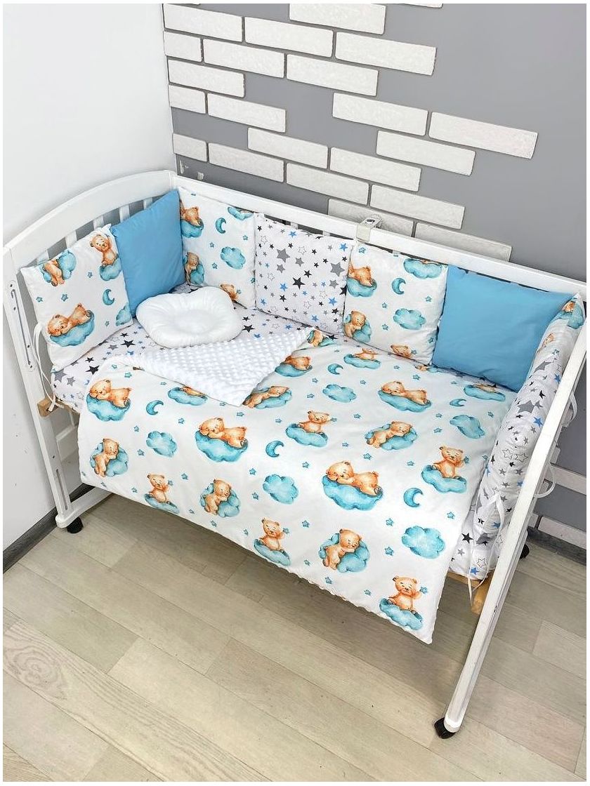 ❤ Набір з подушками на 4 боки Стандартний. Колір - Блакитно-білий з ведмедиками на хмаринці (#19677432) ✓ Anna Konvert