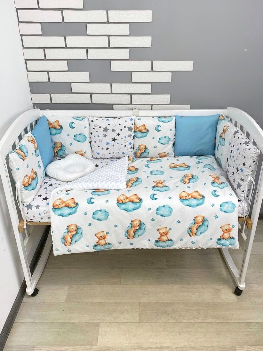 ❤ Набір з подушками на 4 боки Стандартний. Колір - Блакитно-білий з ведмедиками на хмаринці (#19677432) ✓ Anna Konvert