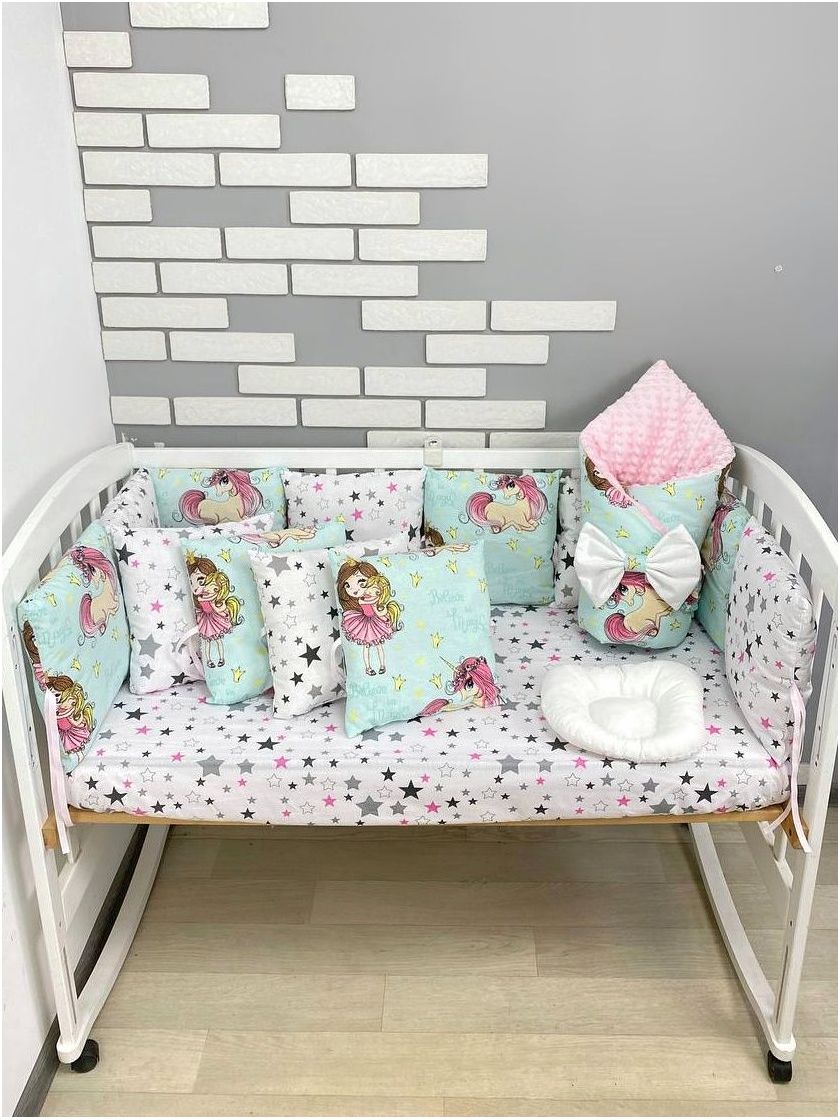 ❤ Набір з подушками на 4 боки Стандартний. Колір - М'ятно-рожевий з єдиноріжками (#77962958) ✓ Anna Konvert