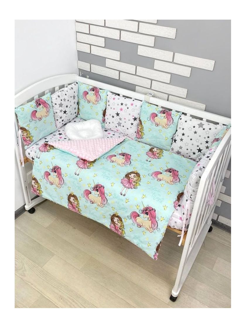 ❤ Набір з подушками на 4 боки Стандартний. Колір - М'ятно-рожевий з єдиноріжками (#77962958) ✓ Anna Konvert