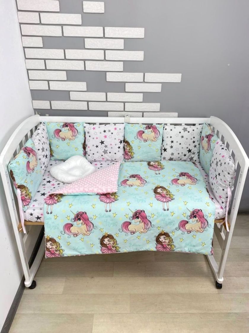 ❤ Набір з подушками на 4 боки Стандартний. Колір - М'ятно-рожевий з єдиноріжками (#77962958) ✓ Anna Konvert