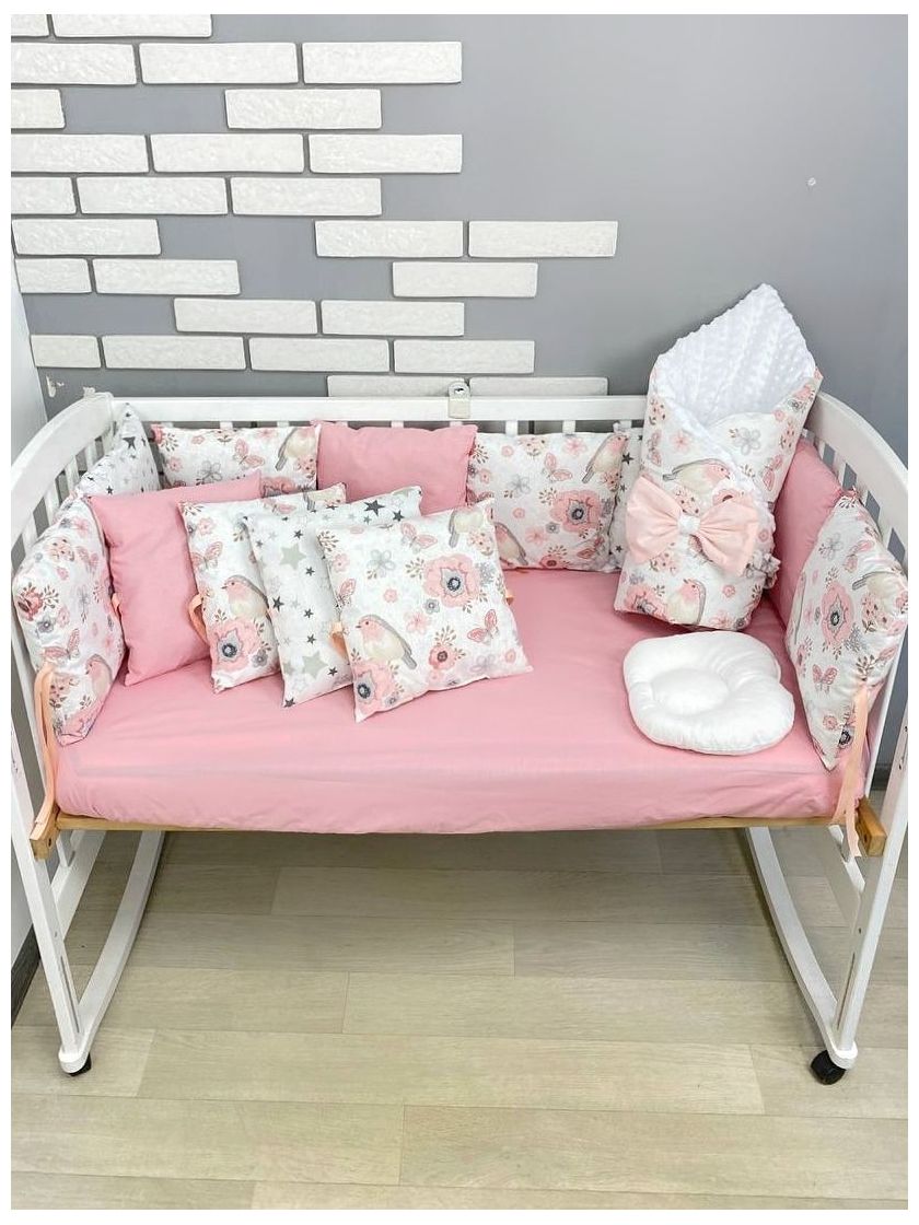 ❤ Набір з подушками на 4 боки Стандартний. Колір - Рожевий з пташками та квіточкам (#87560131) ✓ Anna Konvert