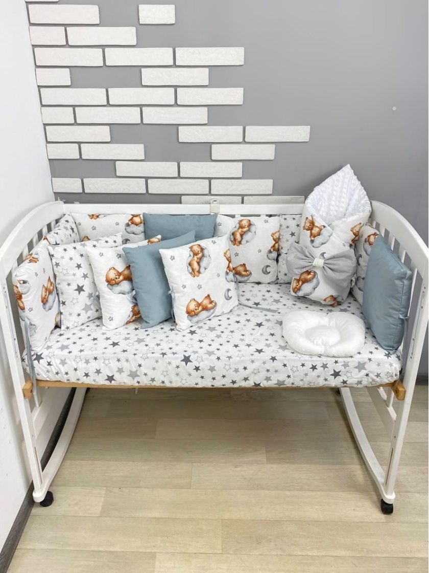 ❤ Набір з подушками на 4 боки Стандартний. Колір - Сіро-білий з ведмедиками на хмаринці (#98292460) ✓ Anna Konvert