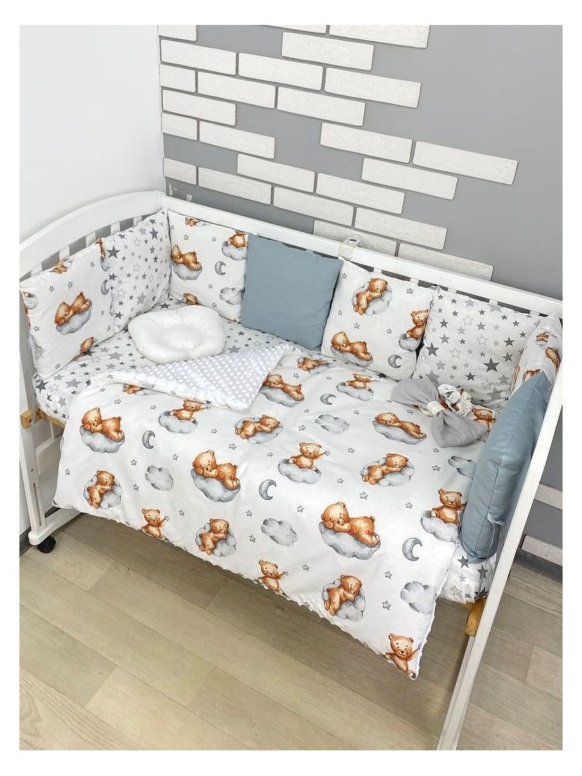 ❤ Набір з подушками на 4 боки Стандартний. Колір - Сіро-білий з ведмедиками на хмаринці (#98292460) ✓ Anna Konvert