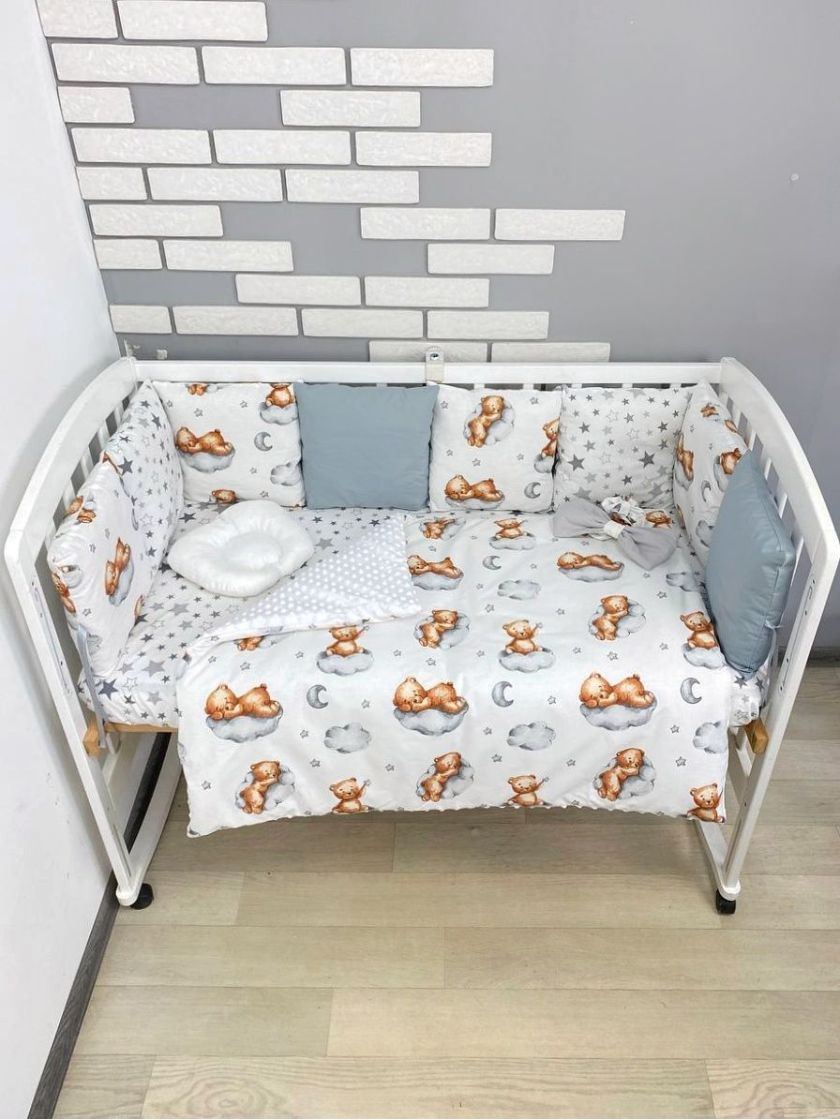 ❤ Набір з подушками на 4 боки Стандартний. Колір - Сіро-білий з ведмедиками на хмаринці (#98292460) ✓ Anna Konvert