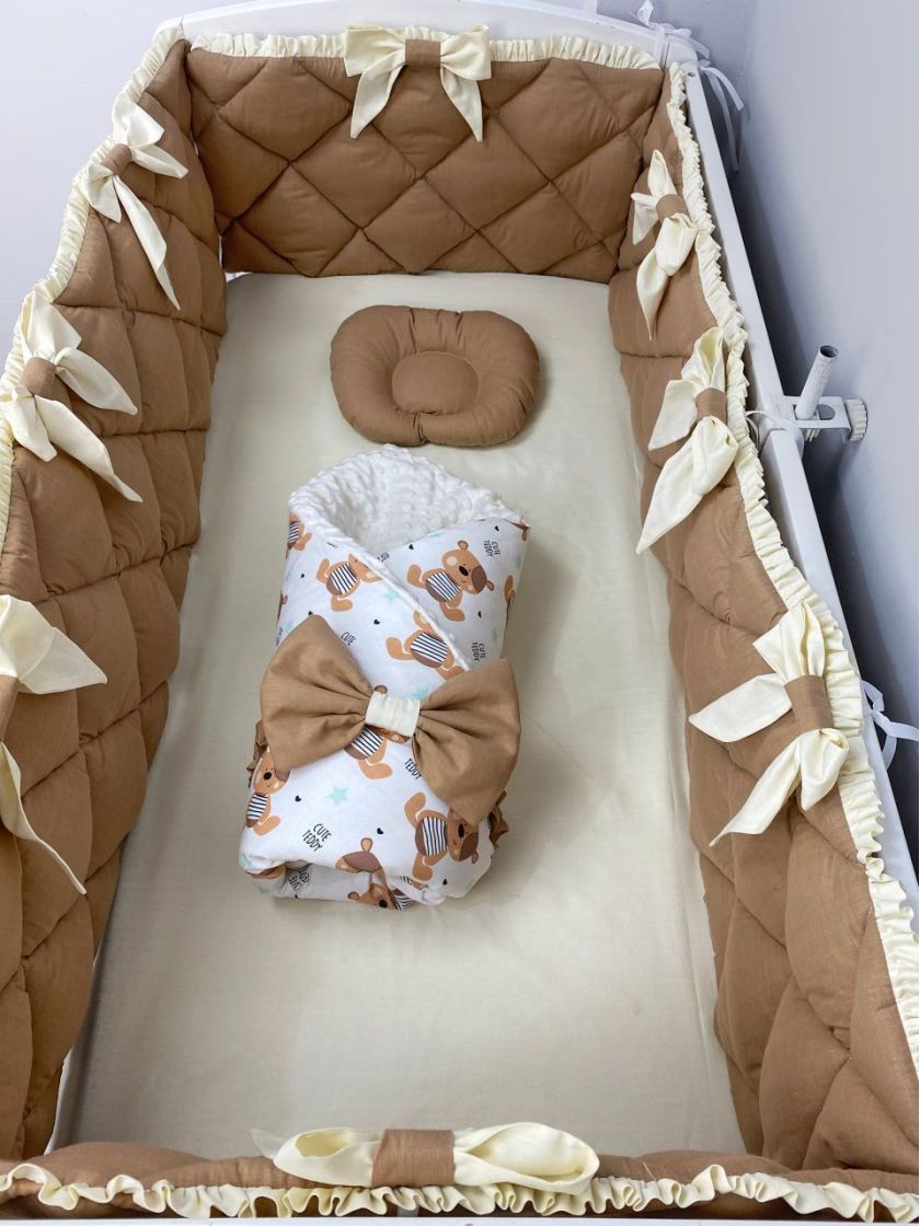 ❤ Набір "Стьоганка" з суцільними бортиками на 4 сторони. Колір - Шоколадний з ведмедиками (#39440727) ✓ Anna Konvert