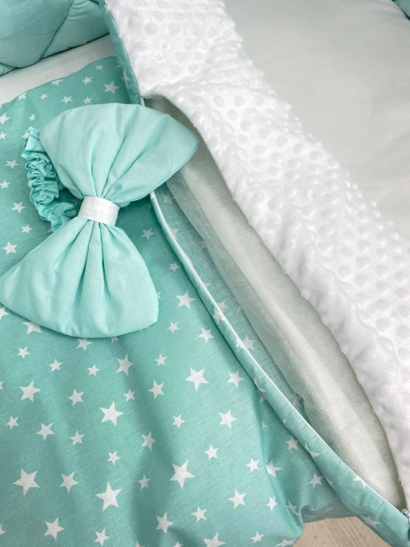 ❤ Набір "Стьоганка" з суцільними бортиками на 4 сторони. Колір - М'ятний з зірочками на ковдрі (#83844773) ✓ Anna Konvert