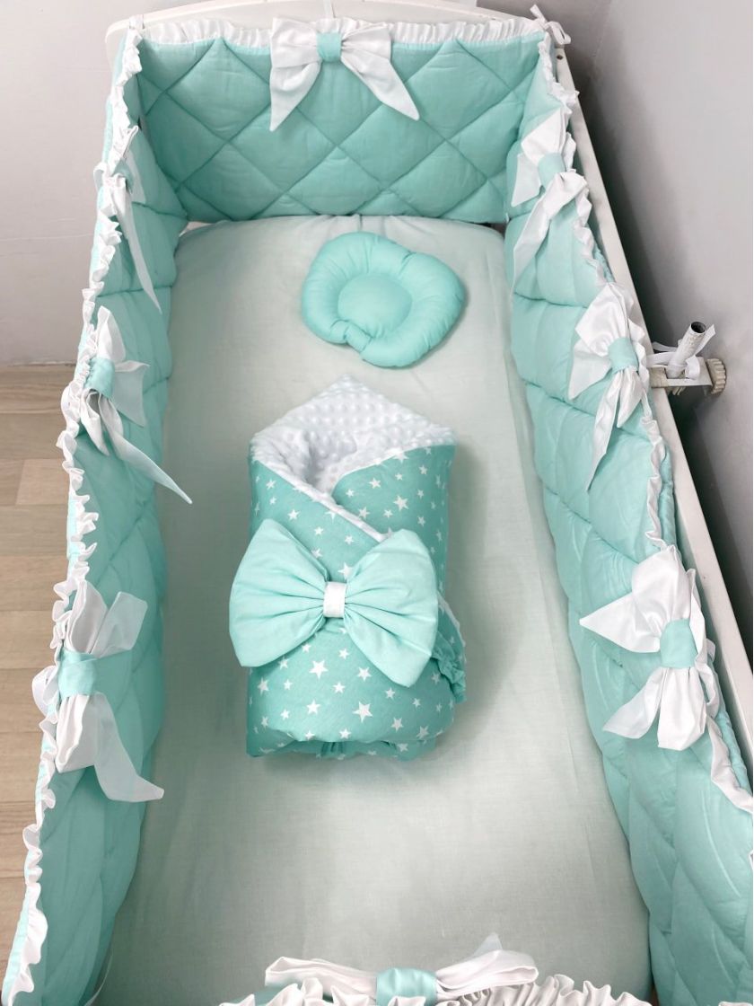 ❤ Набір "Стьоганка" з суцільними бортиками на 4 сторони. Колір - М'ятний з зірочками на ковдрі (#83844773) ✓ Anna Konvert