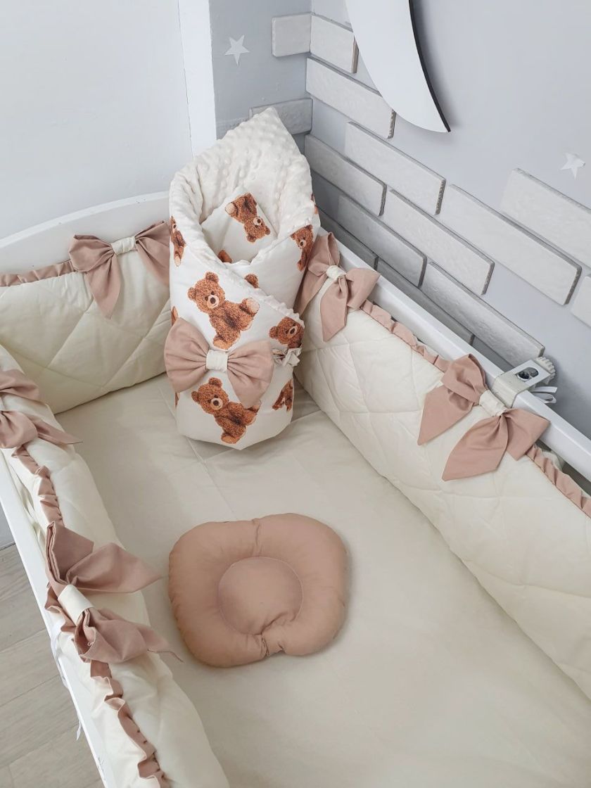 ❤ Набір "Стьоганка" з суцільними бортиками на 4 сторони. Колір - Молочний з ведмедиками Тедді великими (#93501310) ✓ Anna Konver