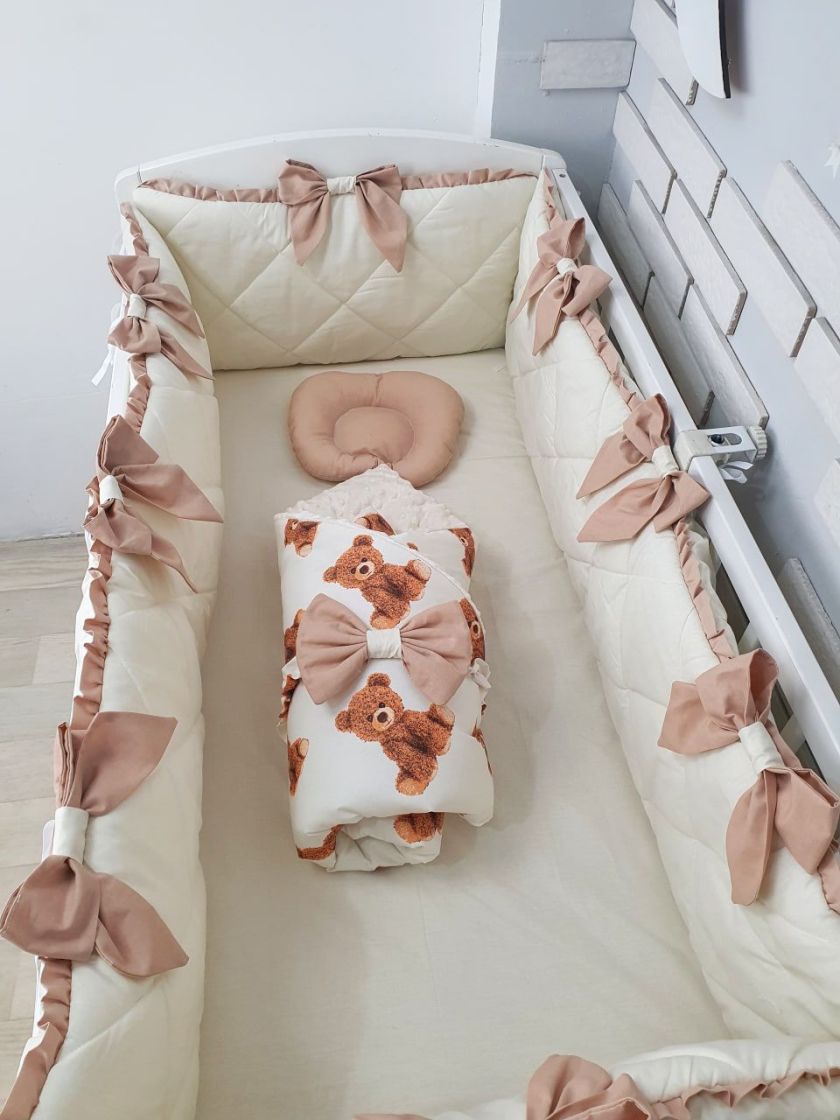 ❤ Набір "Стьоганка" з суцільними бортиками на 4 сторони. Колір - Молочний з ведмедиками Тедді великими (#93501310) ✓ Anna Konver