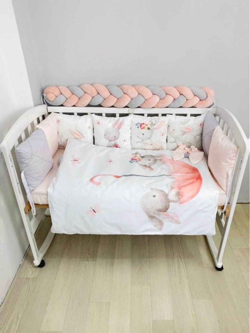 ❤ Набір "Коса" зі з'ємними наволочками. Колір - Зайченята в парасольці, сіро-персиковий (#35802745) ✓ Anna Konvert