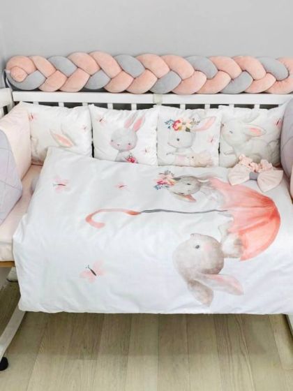 ❤ Набір "Коса" зі з'ємними наволочками. Колір - Зайченята в парасольці, сіро-персиковий (#35802745) ✓ Anna Konvert 2