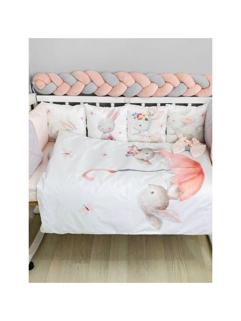 ❤ Набір "Коса" зі з'ємними наволочками. Колір - Зайченята в парасольці, сіро-персиковий (#35802745) ✓ Anna Konvert