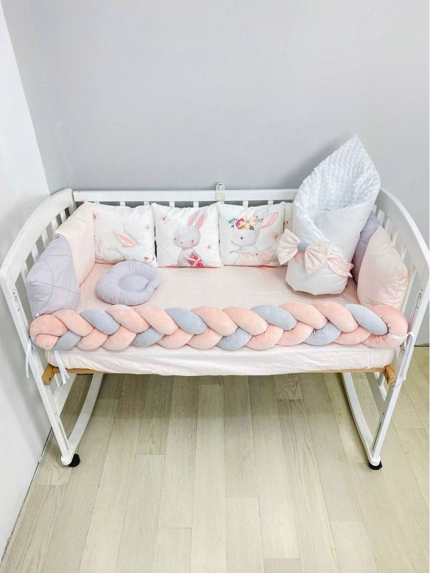 ❤ Набір "Коса" зі з'ємними наволочками. Колір - Зайченята в парасольці, сіро-персиковий (#35802745) ✓ Anna Konvert