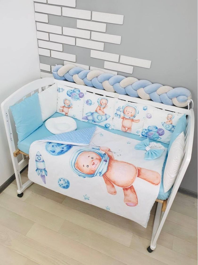 ❤ Набір "Коса" зі з'ємними наволочками. Колір - Ведмедик космонавт, блакитний (#45734981) ✓ Anna Konvert