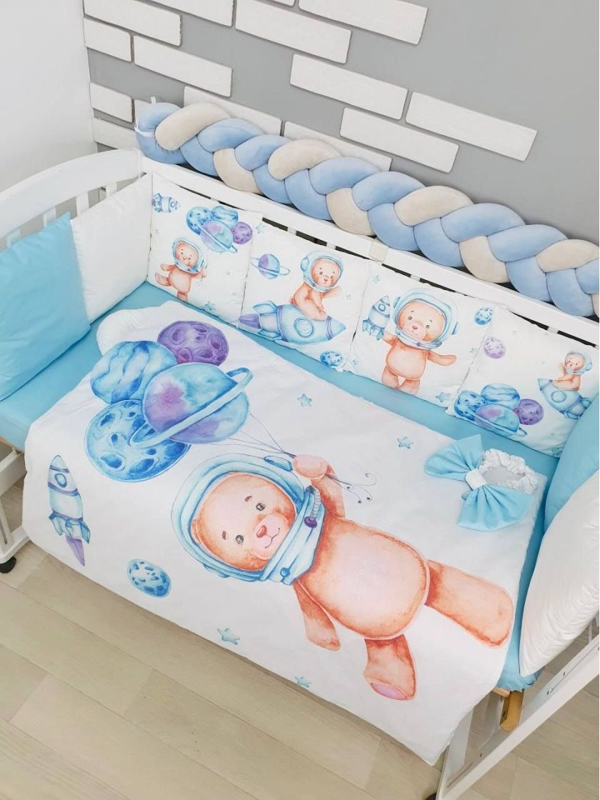❤ Набір "Коса" зі з'ємними наволочками. Колір - Ведмедик космонавт, блакитний (#45734981) ✓ Anna Konvert