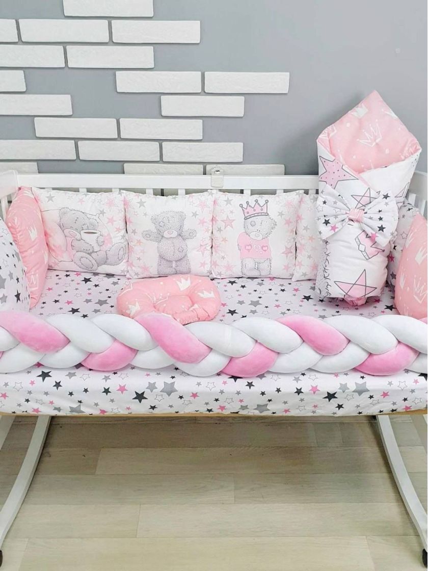 ❤ Набір "Бавовняний" з косою на 4 ту сторону. Колір - Ведмедик Тедді з короною рожевий (#43582653) ✓ Anna Konvert