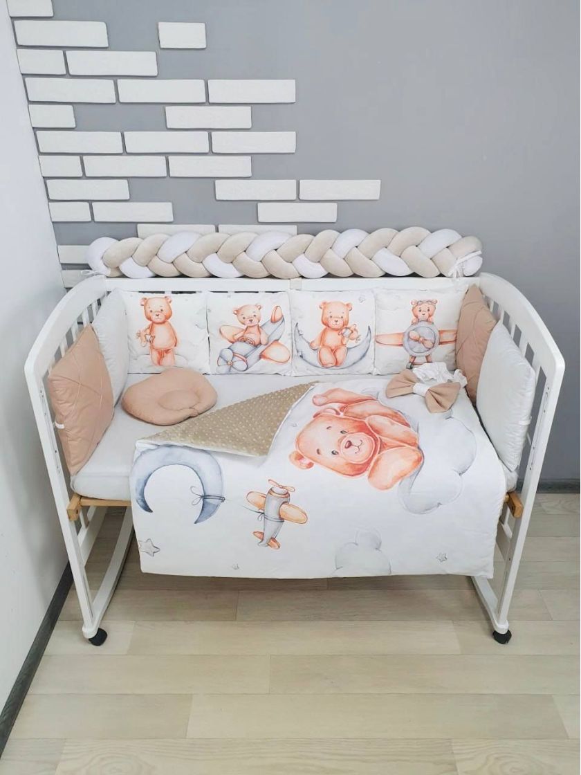 ❤ Набір "Коса" зі з'ємними наволочками. Колір - Ведмедик на літачку, бежевий (#64889989) ✓ Anna Konvert